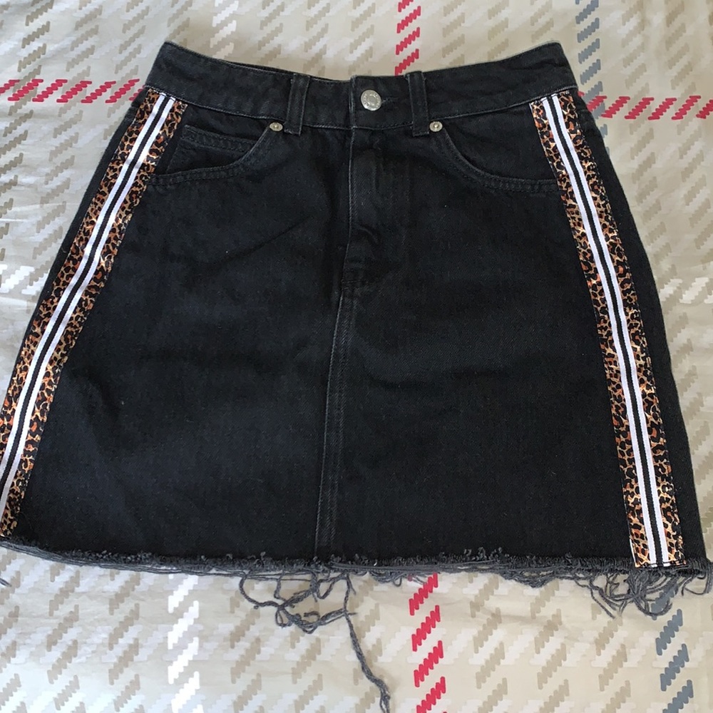 Topshop black denim skirt with side stripes